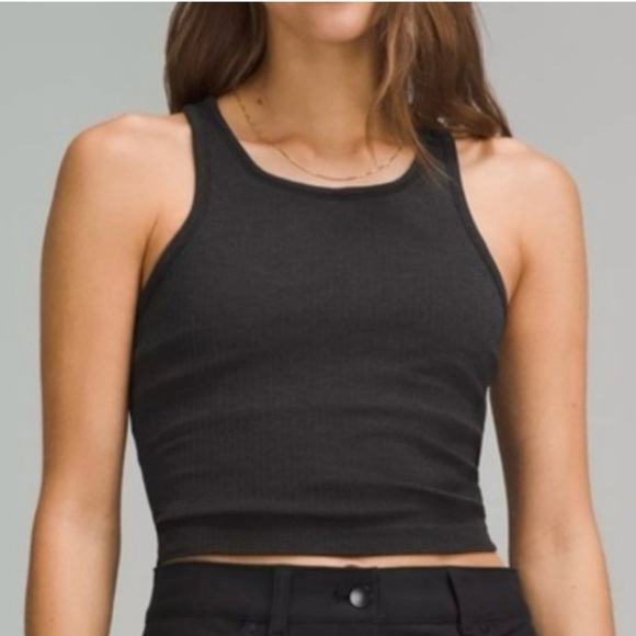 Lululemon Ebb to Street Ribbed Cropped Racerback Tank Top Charcoal Grey Size 6 - Picture 5 of 13